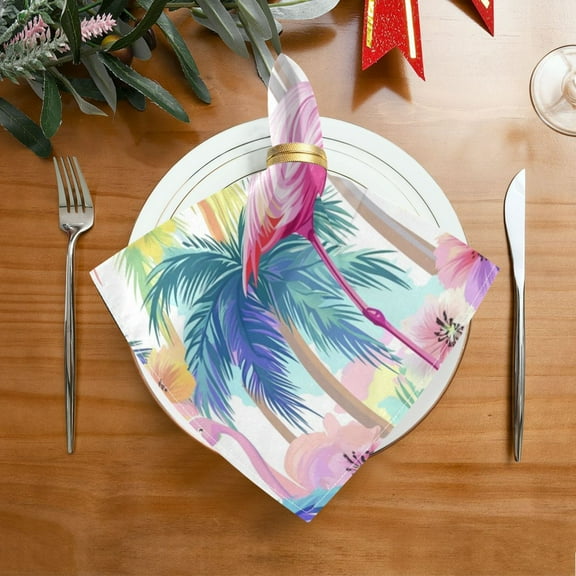 1 Pack 20'' x20" Satin Table Napkins Dinner Napkins for wedding Party Decoration events Flamingos and Palm Trees