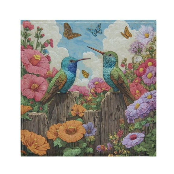1 Pack 20'' x20" Satin Table Napkins Dinner Napkins for wedding Party Decoration events Hummingbirds and Flowers