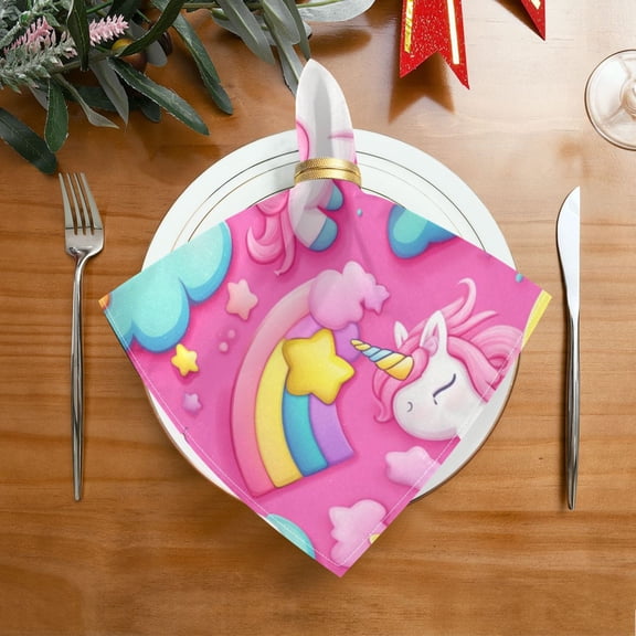 1 Pack 20'' x20" Satin Table Napkins Dinner Napkins for wedding Party Decoration events Unicorns and Clouds