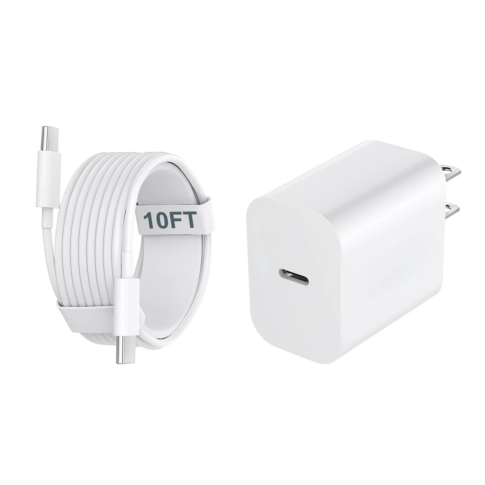 1 Pack 20W USB-C Fast Charger with 10FT Type-C Cable for iPhone 15/15 Pro/15 Pro Max, iPad, AirPods, Samsung Galaxy & Android Phones,White