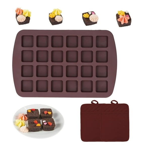 1 Pack 24 Cavity Silicone Molds for Baking, Mini Brownie Pan, Silicone Baking Mold for Keto Fat Bomb, Chocolate, Peanut Butter, Blondie, Brown