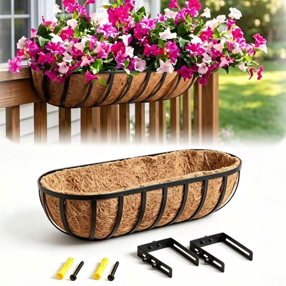 1 Pack 24" Deck Rail Box Planter - Outdoor Hanging Basket for Plants - Balcony Herb & Flower Pot