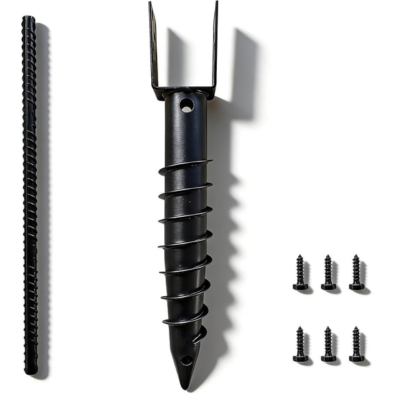 1 Pack 24 Inch Black U Model Ground Anchor Fence Includes Lag Bolts and Rebar, Fits Standard 4x4 (3.5" X 3.5" Inch) Post, No Dig Post Stake for Deck,Fence,Porch,Railing,Mailbox