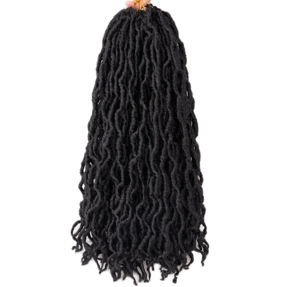 1 Pack 24 Strands Wavy Gypsy Locs Crochet Braids 18 Inches / 45.7 cm Medium Length Synthetic Dreadlock Wig Extensions for Black Women 1B Black