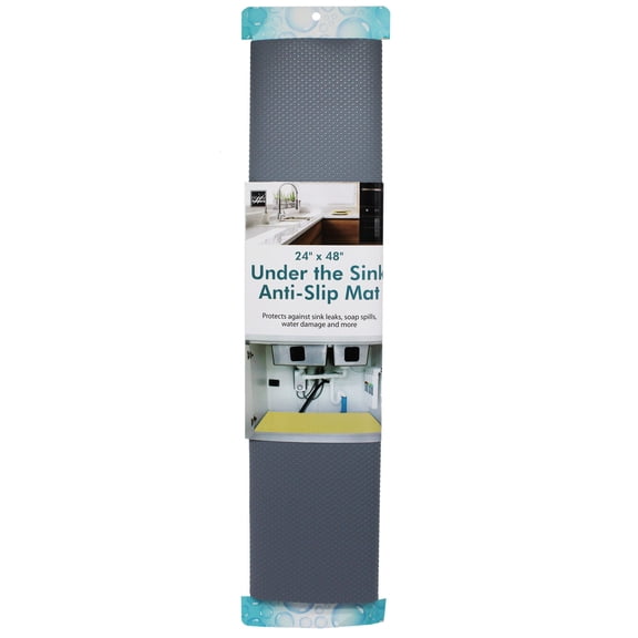 1 Pack 24 x 48 Inch Under Sink Anti Slip Cabinet Mat, Cut to Fit Protective Shelf Liner for Kitchen, Bathroom and Laundry Room Cabinets, Gray