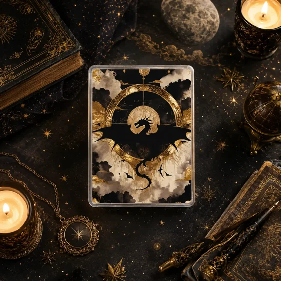 1 Pack 2D Acrylic Dragon Silhouette Phone Grip - Celestial Golden Magic Circle Expandable Phone Stand Holder Anti-Drop Finger Grip