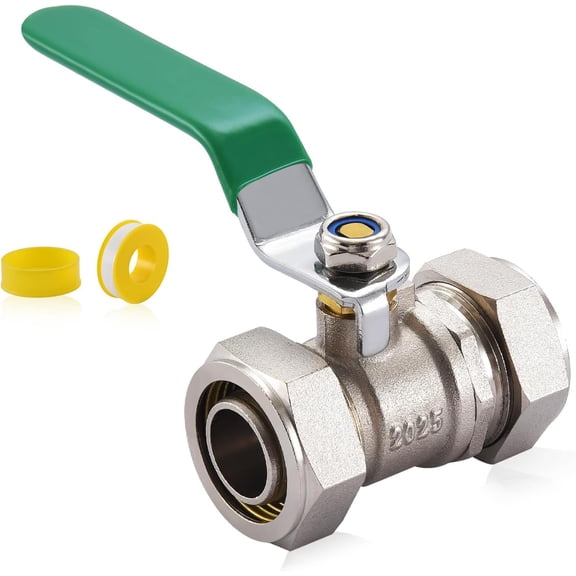 1 Pack 3/4" to 3/4" Nickel-Plated Brass Ball Valve, In-Line Air Hose Piping Shut-Off Fittings for Shop/Garage Compressed Air Line System, Max Working Pressure 175PSI