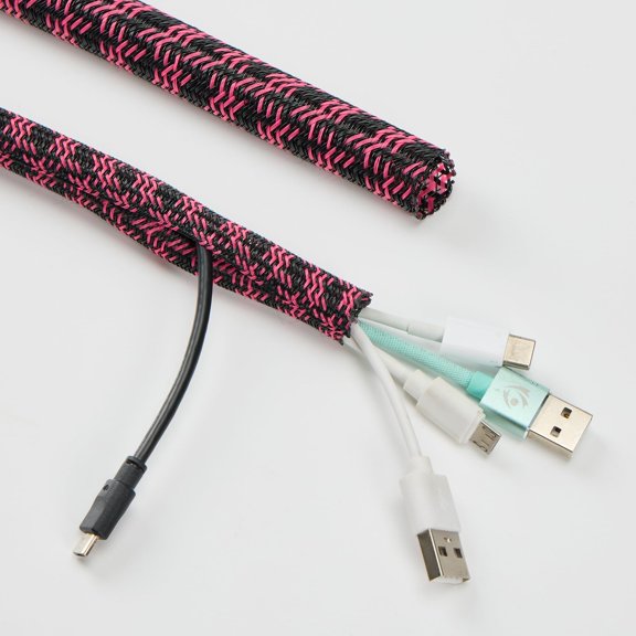 1 Pack 3/8 Inch x 50FT Self-Wrapping Cable Sleeve, Split Wire Loom, PET Braided Cord Management Wrap for Home Office Desk TV PC Automotive