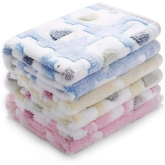 1 Pack 3 Blankets Super Soft Fluffy Premium Cute Elephant Pattern Pet Blanket Flannel Throw for Dog Puppy Cat Blue/Pink/Yellow Medium(30x20 inch)