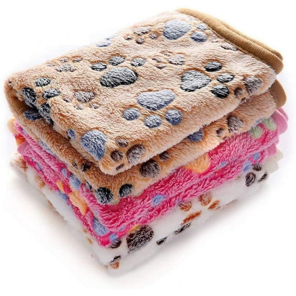1 Pack 3 Blankets Super Soft Fluffy Premium Fleece Pet Blanket Flannel Throw for Dog Puppy Cat Paw Brown/Pink/White Small(23x16 inch)