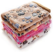 1 Pack 3 Blankets Super Soft Fluffy Premium Fleece Pet Blanket Flannel Throw for Dog Puppy Cat Paw Brown/Pink/White Small23x16 inch