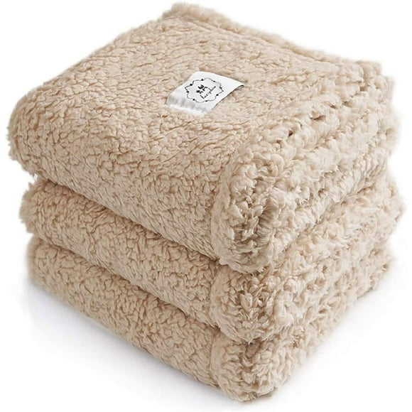 1 Pack 3 Calming Blankets Fluffy Premium Fleece Pet Blanket Soft Sherpa Throw for Dog Puppy Cat Beige