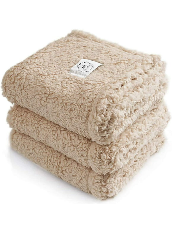 1 Pack 3 Calming Blankets Fluffy Premium Fleece Pet Blanket Soft Sherpa Throw for Dog Puppy Cat Beige