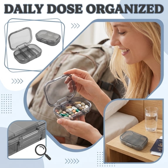 1 Pack 3 Compartment Small Pill Box, Moisture Proof Case, Travel Organizer for Pocket Purse, Daily Portable Medicine Vitamin Container, Fish Oil and Supplement Storage