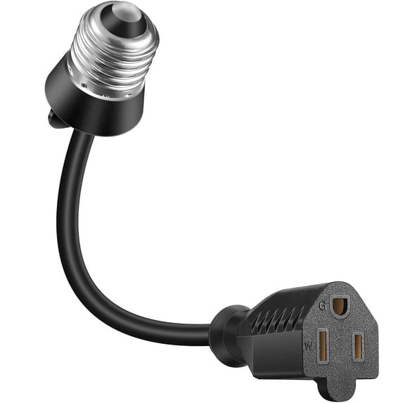 1 Pack 3 Outlet Light Socket Adapter, Convert E26/E27 Bulb Socket to 3 Prong Outlet with Extension Cord, Light Bulb Plug Adapter Converter Suitable for Outdoor Porch Garage Patio Use (Black)