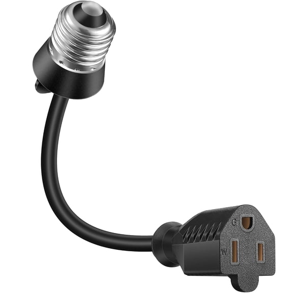 1 Pack 3 Outlet Light Socket Adapter, Convert E26/E27 Bulb Socket to 3 Prong Outlet with Extension Cord, Light Bulb Plug Adapter Converter Suitable for Outdoor Porch Garage Patio Use (Black)