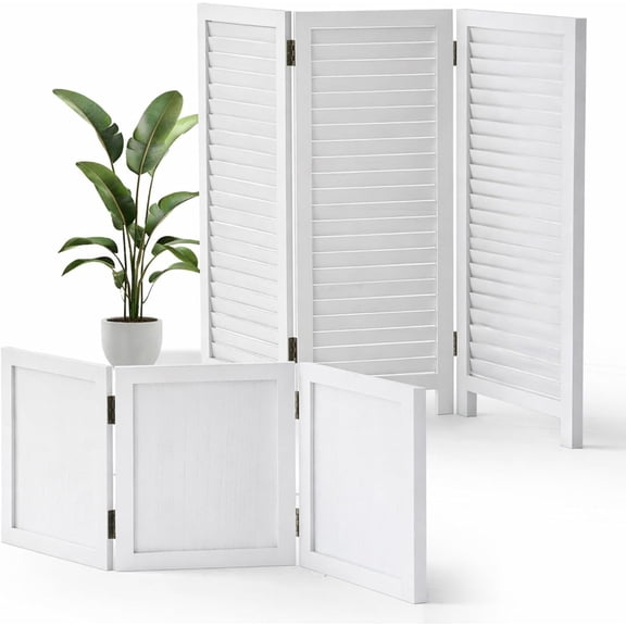1 Pack 3 Panel Wood Short Room Divider Folding Screen Freestanding Modular Louvered Partition Screen For Bedroom Home Office Apartment Privacy, White