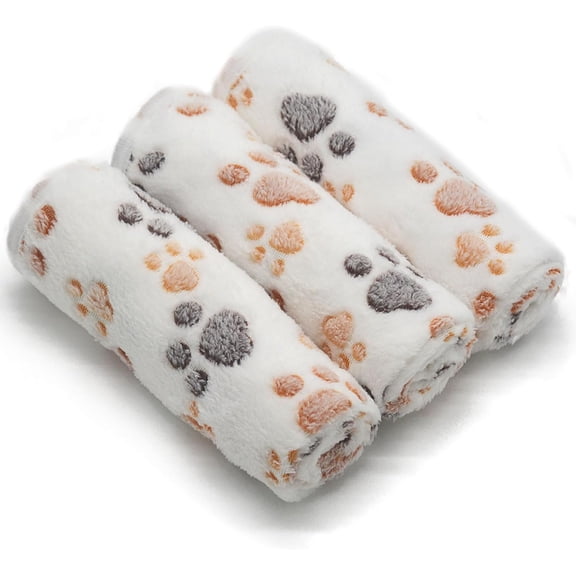 1 Pack 3 Puppy Dog Blankets Super Soft Warm Sleep Mat Fluffy Premium Fleece Pet Blanket Flannel Throw for Dog Puppy Cat - White Paw Print large(29"x20")