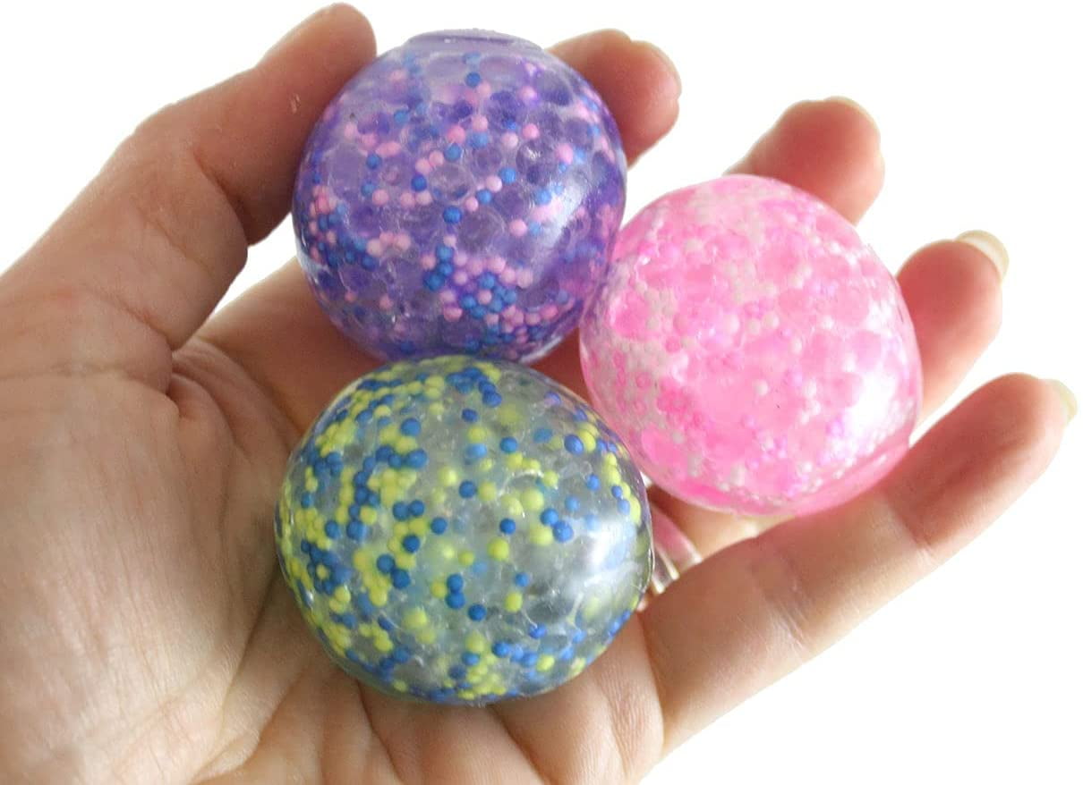 1 Pack of 3 Small Amazing 1.5" Confetti Bead with Thick Gel Mold-able Stress Ball - Ceiling Sticky Glob Balls - Squishy Gooey Shape-able Squish Sensory Squeeze Balls OT