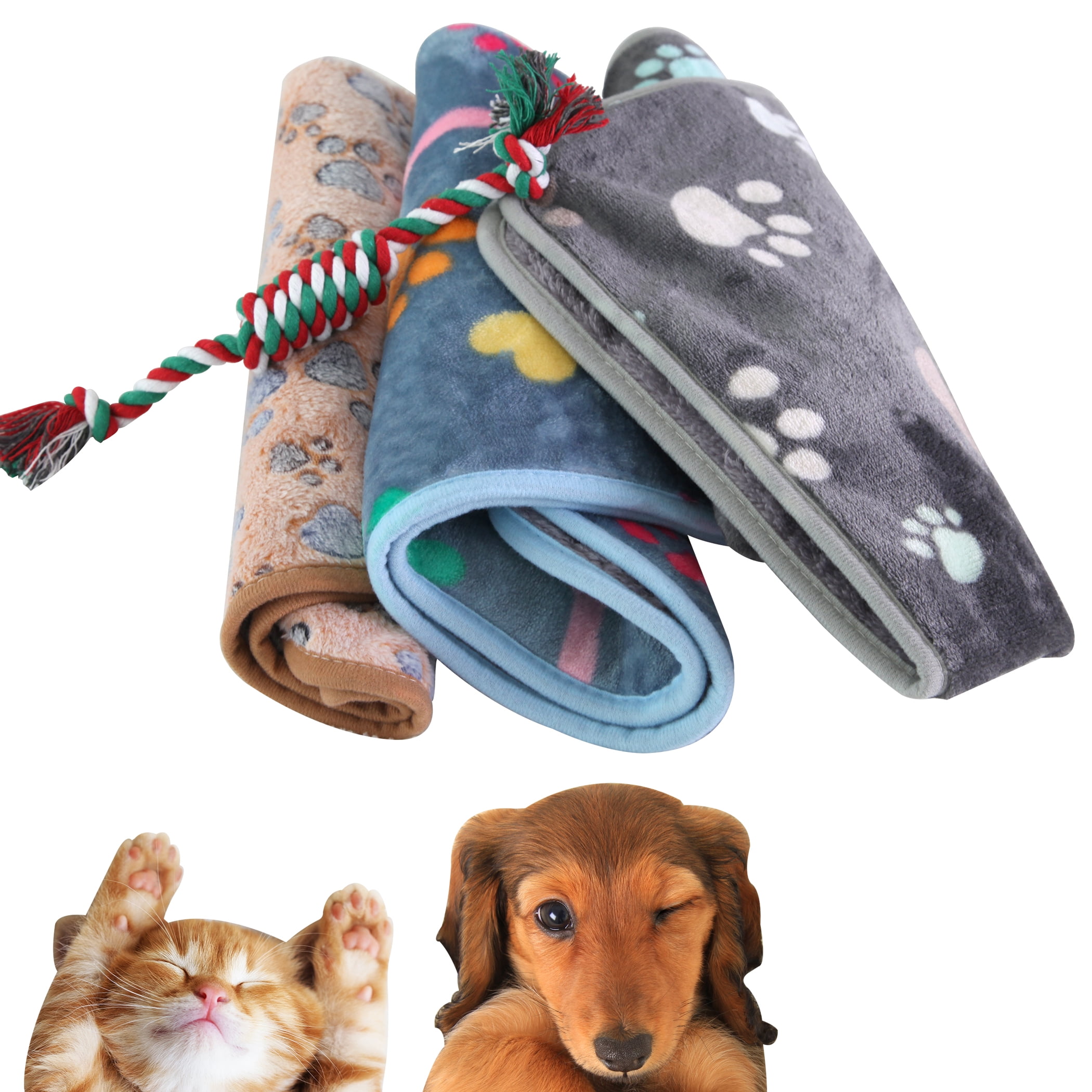 1 Pack 3 Waterproof Pet Blankets Super Soft Fluffy Premium Fleece Pet