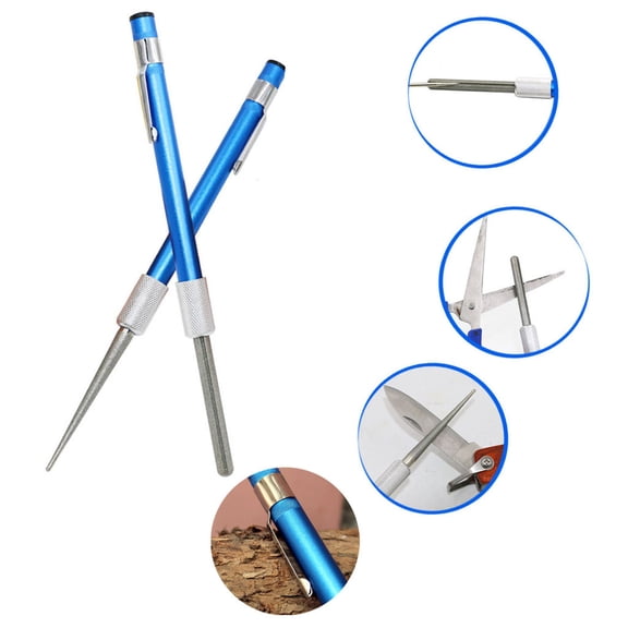 1 Pack 3-in-1 Knife Sharpener, Pen-Style Diamond Pocket Sharpener, Retractable Sharpening Rod for Kitchen Knives, Hunting Tools, and Fish Hooks for Outdoor and Home Use, 13cm, Clearance(Blue)