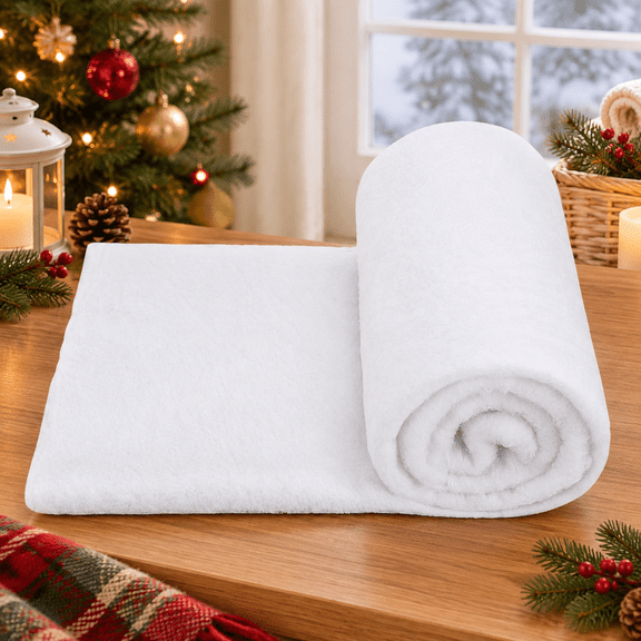1 Pack 3 x 8 Ft Fake Snow Blanket, Thickened Christmas Faux Sheet, Artificial Roll for Crafts Village Display Photo Prop