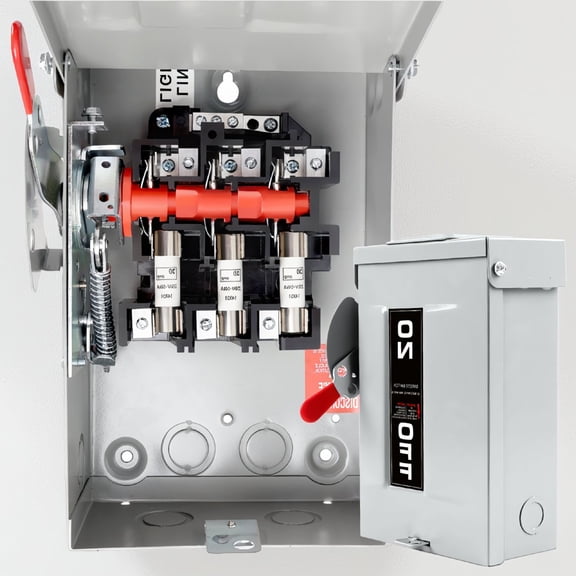 1-Pack 30 3-Pole Fused Disconnect Switch, 3 Phase 120/240V, NEMA 3R Metal Enclosure, Outdoor Rated, 10-Year Warranty
