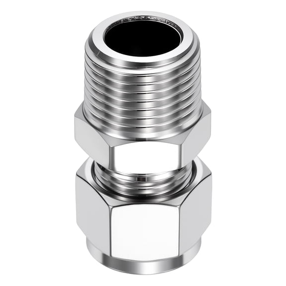 1 Pack 304 Stainless Steel Compression Tube Pipe Fitting, 1/2"ODx1/2" MNPT Compression Union Connector, Straight Coupling Adapter W/Double Ferrules for Air, Oil