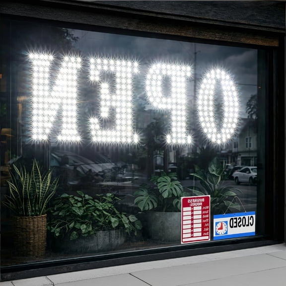 1-Pack 32 x 11 Inch LED Open Sign, 330 LEDs 2000 Lumens White Light, Hanging Window Sign for Storefront Restaurant Bar Retail Store