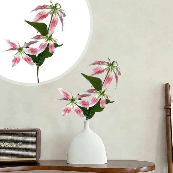 1-Pack 33.5" 3 Head Artificial Lily Bouquet - Deep Pink Speckled Real Touch Fake Flowers, Faux Silk Lilies for Tall Vase, Wedding, Home & Party Centerpieces