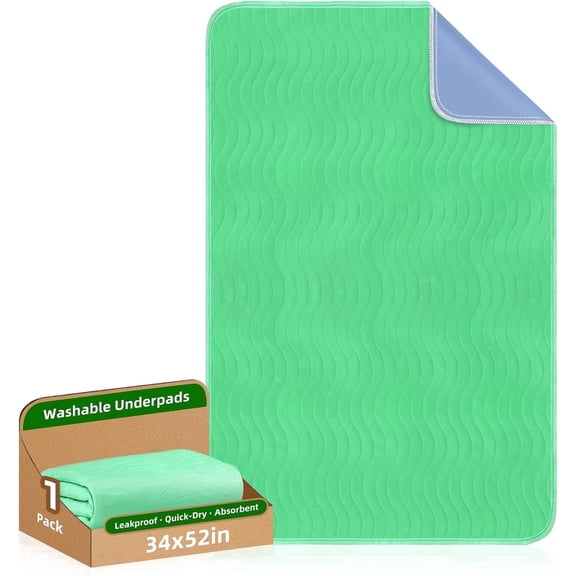 1 Pack 34 x 52 Extra Heavy Absorbency Washable Underpads, Waterproof Quick Drying Nursing Pads Incontinence Bed Pads, Reusable Washable Pee Pads for Dogs, Diaper Changing & Adults