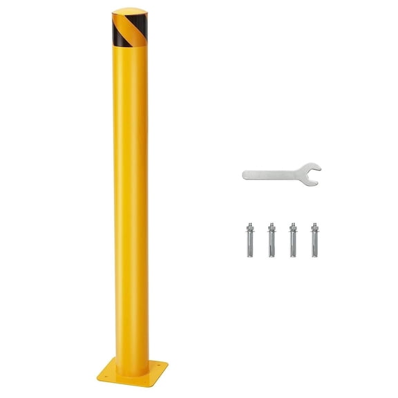 1 Pack 36 In Steel Safety Bollards 4.5 In Diameter Yellow Parking Posts with Anchor Bolts for Traffic Control Warehouse Safety Wrench Included