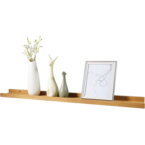 1 Pack 36 Inch Natural Solid Oak Floating Picture Ledge Wall Shelf, Rustic Wall Mount Display Rack for Books Photos, Easy Install Storage Shelf 3641.5 Inch