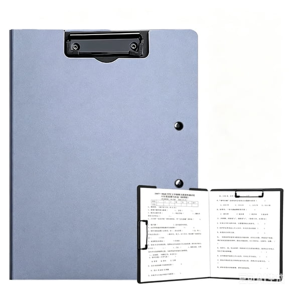 1-Pack 360° Foldover Clipboard, Dual Low-Profile Clips, Waterproof PP File Folder for Daily Notes, Classroom & Exams Grey