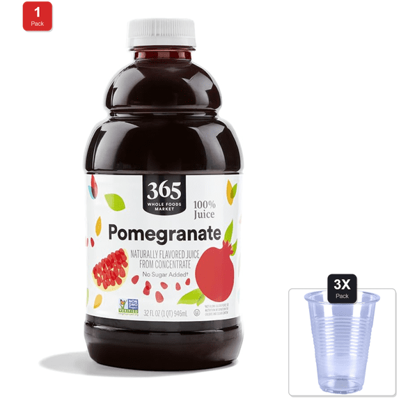 1 Pack | 365 By Whole Foods Market, 100% Juice, Pomegranate, 32 Fl Oz & 3x Disposable Cup