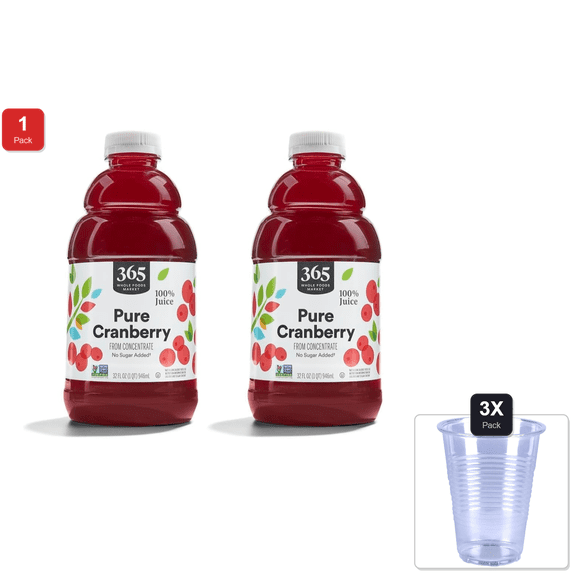 1 Pack | 365 By Whole Foods Market Cranberry Juice, 32 Fl Oz | Pack Of 2 & 3x Disposable Cup
