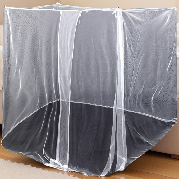 1 Pack 4-Corner Bed Mosquito Net, Rectangular Netting with 1 Opening, White, 87"L x 79" x 79"H