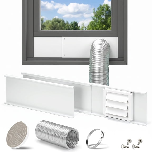 1-Pack 4 Inch Dryer Vent Window Kit, Adjustable Sliding Window Vent with Louvered Cover, Fits 16-47 Inch Windows
