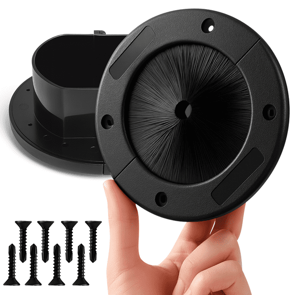 1-Pack 4-Inch Round Brush Grommet, Large Split Design Cable Pass-Through for Data Center Raised Floor & Home Wall, Airflow Optimization