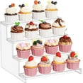 thumbnail image 1 of 1 Pack 4 Tier Clear Display Stand Risers, 12 Inch Display Shelf for Cupcake, Perfumes, Desserts, Figurines, Tool-free Assembly, Organizer and Decor for Bedroom, Bathroom, Party, 1 of 7