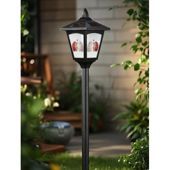1 Pack 40" Solar Garden Lamp Post Light with Removable Cute Hedgehog Couple Love Design Panel, Waterproof LED Light Warm Glow, Glass & ABS Stake Light Auto On/Off for Yard Patio Walkway Valentine's