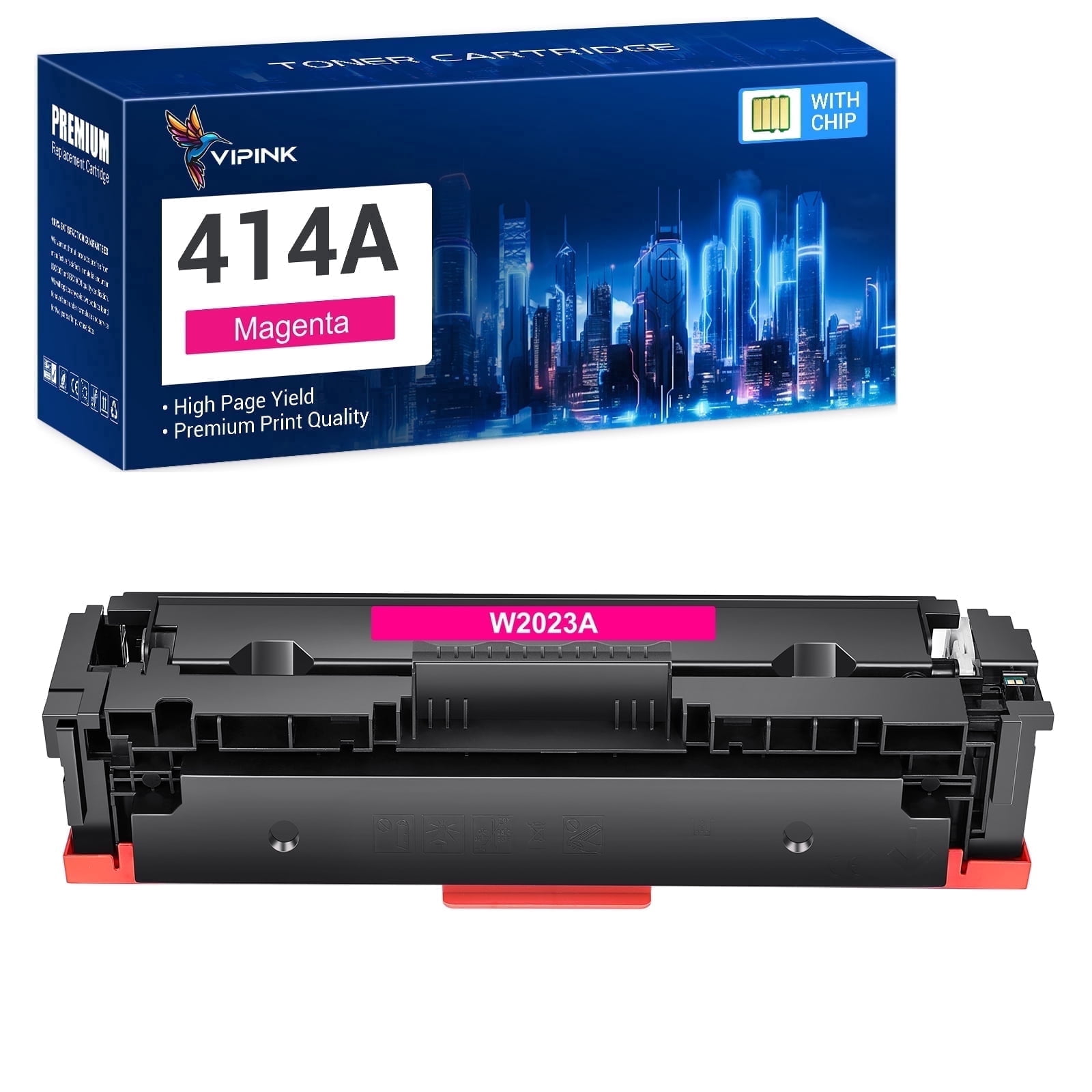 VIPink 1-Pack 414A Toner Cartridge With Chip Compatible for HP W2023A 414A 414X LaserJet Pro MFP M479fdw M454dw M479fdn M454dn M479 Laser Printer Ink, Magenta