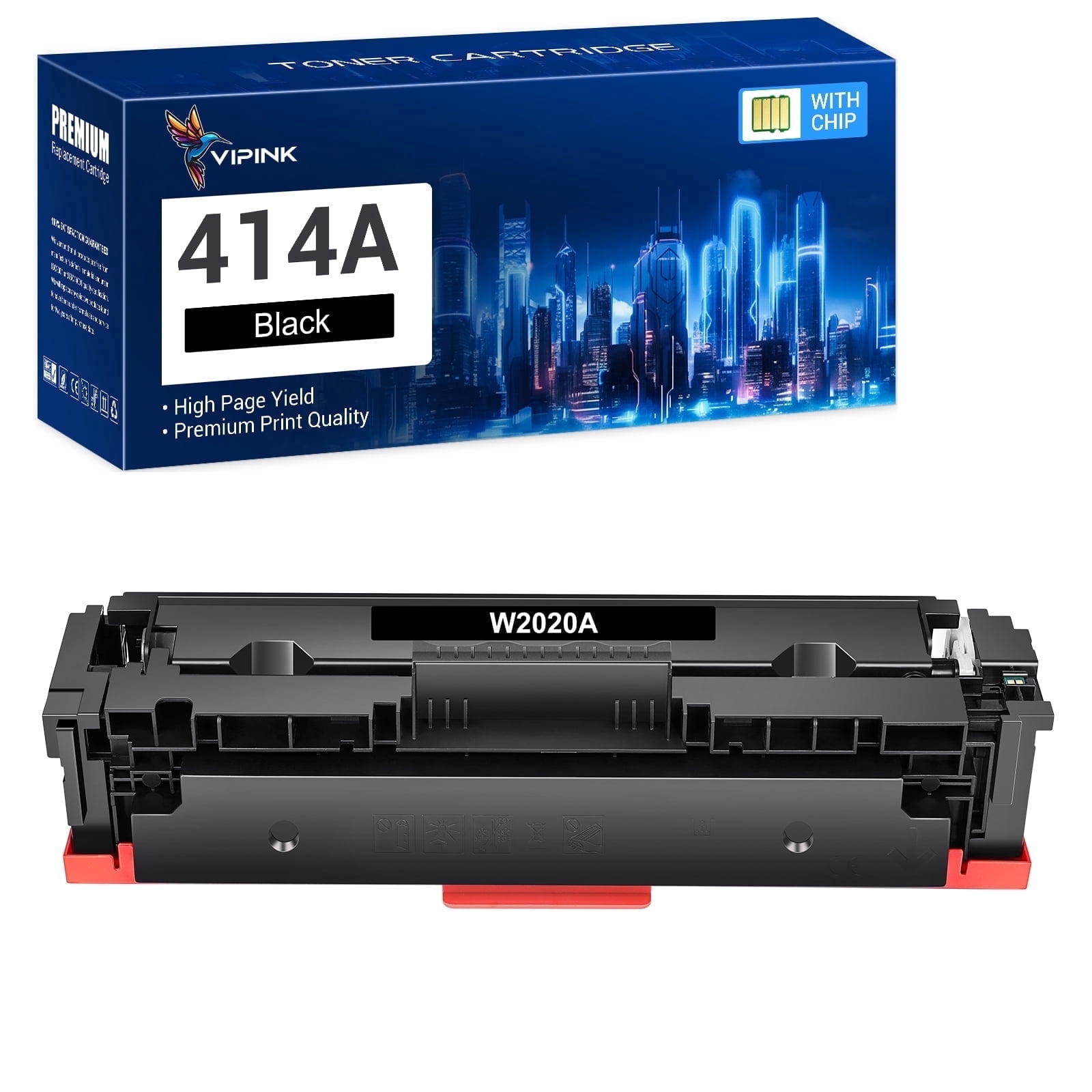 VIPink 1-Pack 414A Toner Cartridge WITH CHIP Compatible for HP W2020A 414A 414X Pro MFP M479fdw M454dw M479fdn M454dn M479 Laser Printer Ink, Black