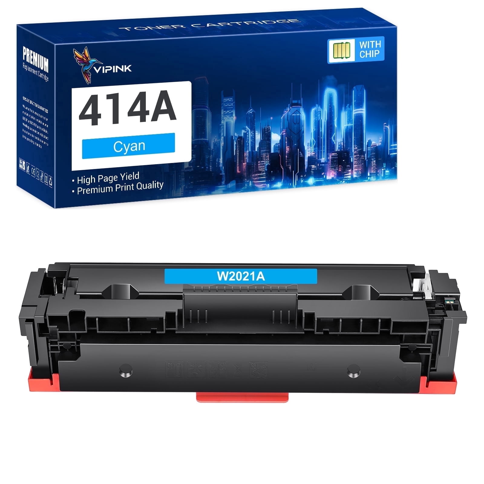 VIPink 1-Pack 414A Toner Cartridge WITH CHIP Compatible for HP W2021A 414A 414X Pro MFP M479fdw M454dw M479fdn M454dn M479 Laser Printer Ink, Cyan