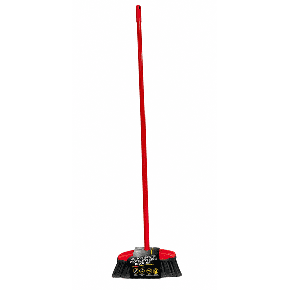 1 Pack 46 Inch Soft Bristle Home Broom with Protective Edge and Hanging Hole, Indoor Floor Sweeping Broom, Red