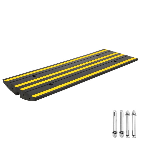 1-Pack 48" Heavy Duty Rubber Curb Ramp with Drainage Channels, Low Profile Driveway & Sidewalk Ramps with Reflective Strips for Cars, Trucks