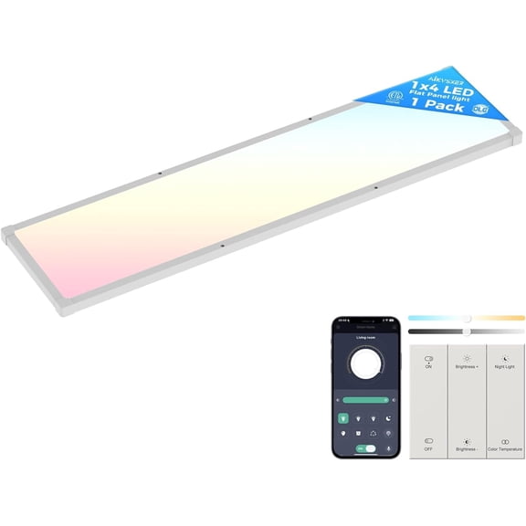 1 Pack 4FT LED Flat Panel Light Surface Mount, Wireless Switch App Control, 50W 5500LM, 3 Color Dimmable Ultra-Thin Ceiling Light for Office Home