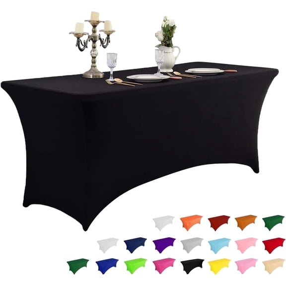2 Pack 6FT Table Cloth for Rectangular Fitted Events Stretch Black ...