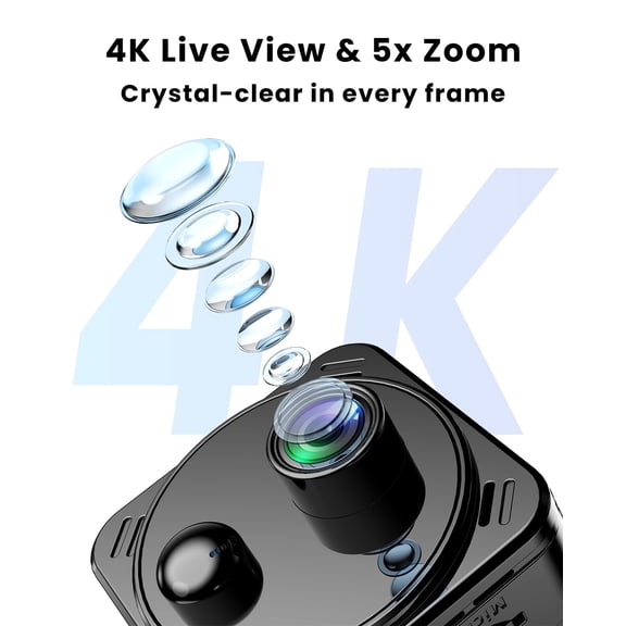 1-Pack 4K Mini Indoor Security Camera, -Band 2.4/5GHz WiFi with Human Detection, Night , Cloud/SD Storage, Rechargeable
