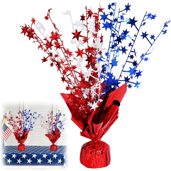 1 Pack 4th of July Table Centerpiece Decoration Metallic Foil Spray Star Burst Patriotic Decor 250th Anniversary Independence Day Labor Veteran Memorial Day Party Supplies, Red White and Blue